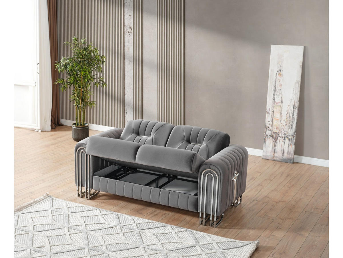 SITZGARNITUR Bogota, Grau Stellvariante 3+2+1 - Grau, Holzwerkstoff/Metall (240/87/98cm)