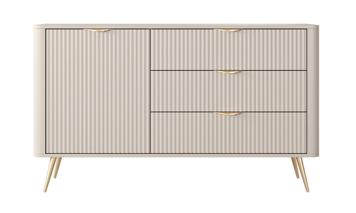 KOMMODE 138 cm Brando mit Schubladen, 1 Tür, Beige - Beige/Goldfarben, Holz/Metall (138/81/38cm) - Emporius
