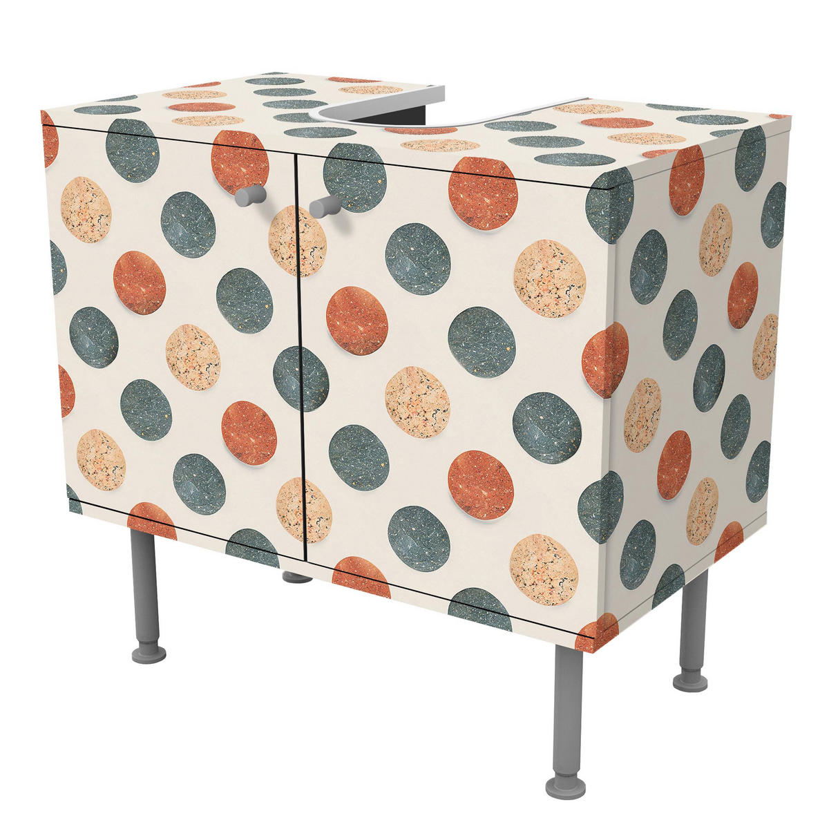 WASCHBECKENUNTERSCHRANK Rundes Terrazzo 60/55/35 cm - Beige, Holzwerkstoff (60/55/35cm) - Bilderwelten