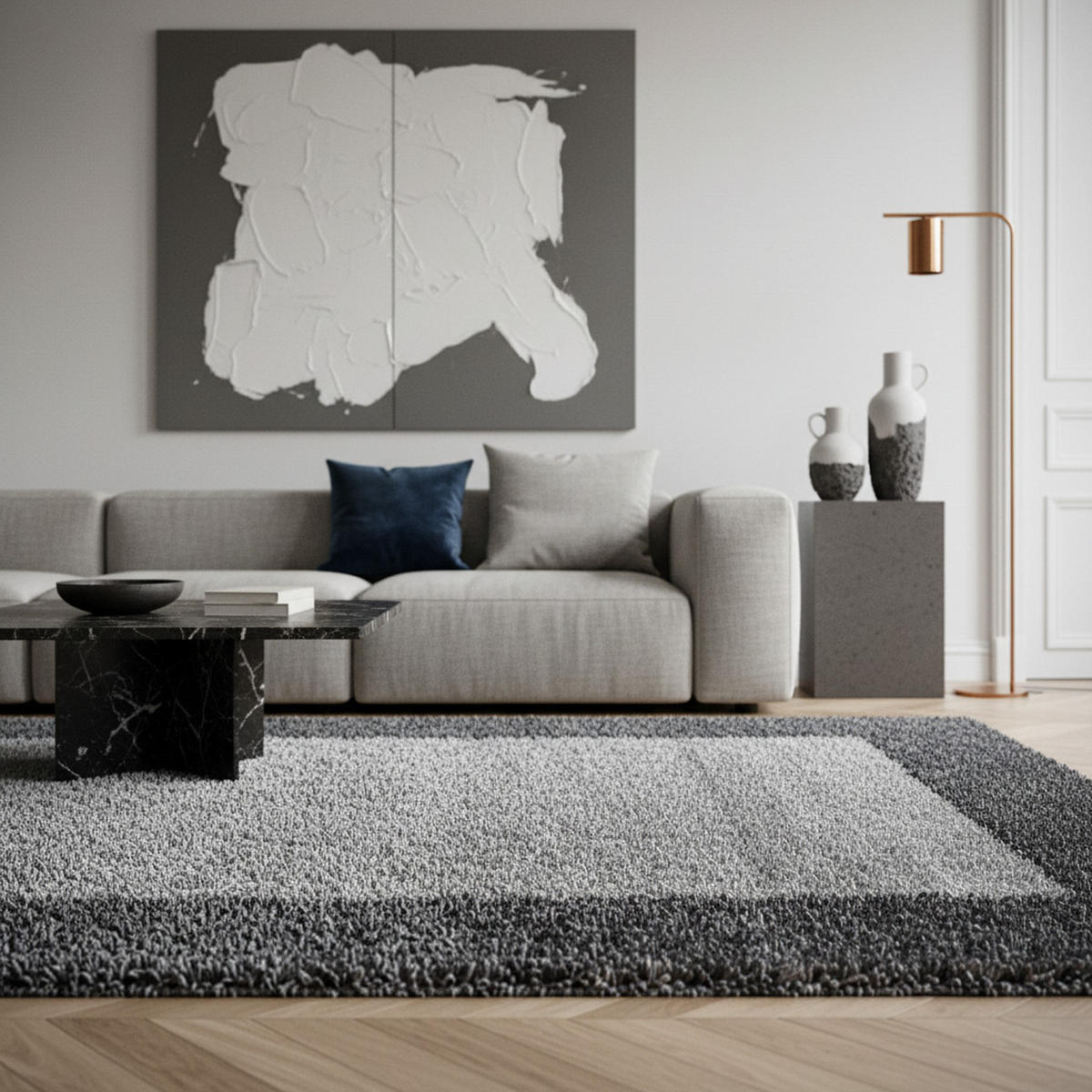 TEPPICH Hochflor einfarbig mit Bordüre Polypropylen Wohnzimmer Grau Rechteckig 300x400 - Grau, Textil (300/400cm) - KADIMA DESIGN