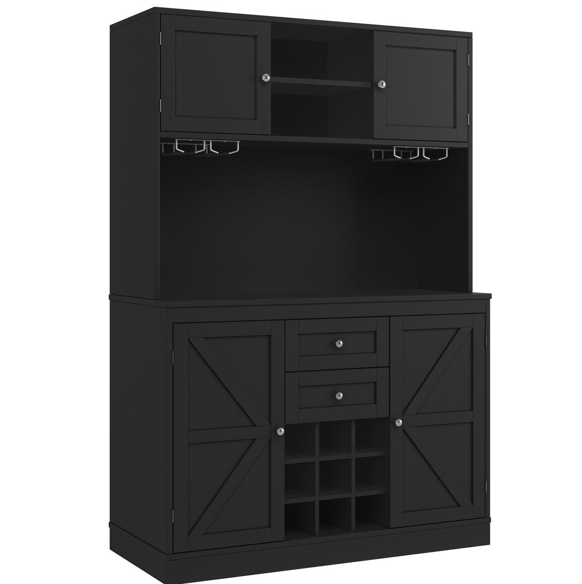 BUFFET 120/40/188 cm aus MDF mit Weinregal und verstellbaren Einlegeböden Schwarz - Schwarz, Holzwerkstoff (120/188/40cm) - Modenvie