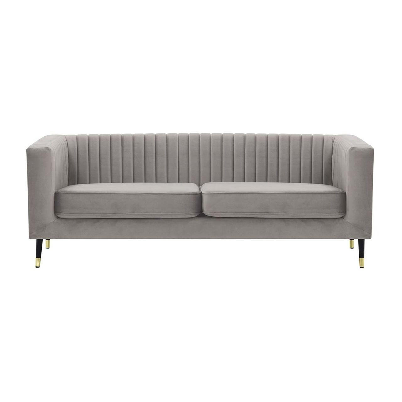 DREISITZER SOFA Slender-Velluto 15 - Hellgrau, Holz/Textil (201/71/83cm) - SLF24