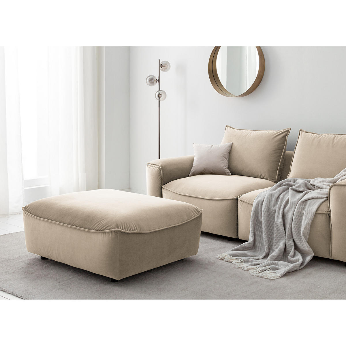 POLSTERHOCKER - Beige/Schwarz, Holz/Kunststoff (103/42/90cm) - home24