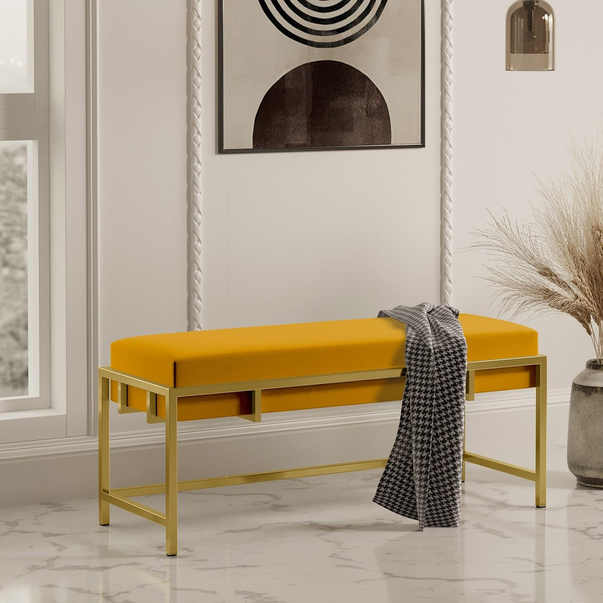 POLSTERBANK LAMO 100 Honig, Goldene Beine - Goldfarben/Honig, Textil/Metall (100/45/35cm) - Bettso