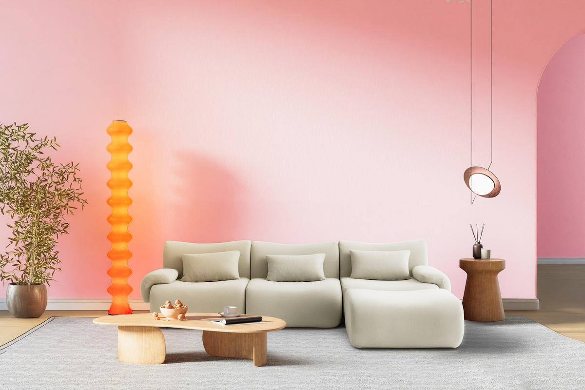 ECKSOFA Bouclé-Stoff Cremebeige - Beige, Textil (281/190cm) - MILYsofa