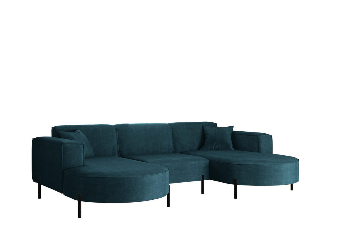 ECKSOFA U-Form Designer Modena Rein Stoff Noel Blau - Blau, Holz (165/299cm) - Kaiser Möbel