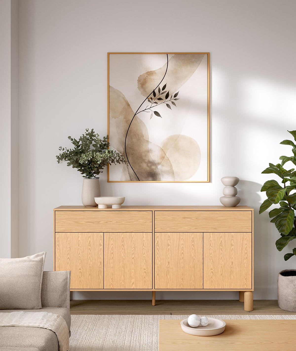 KOMMODE SABBIA 180/91,6/40,6cm mit 2 Schubladen 4 Türen Eichefarben - Eichefarben, Holzwerkstoff (180/91.6/40.6cm) - MASSENO