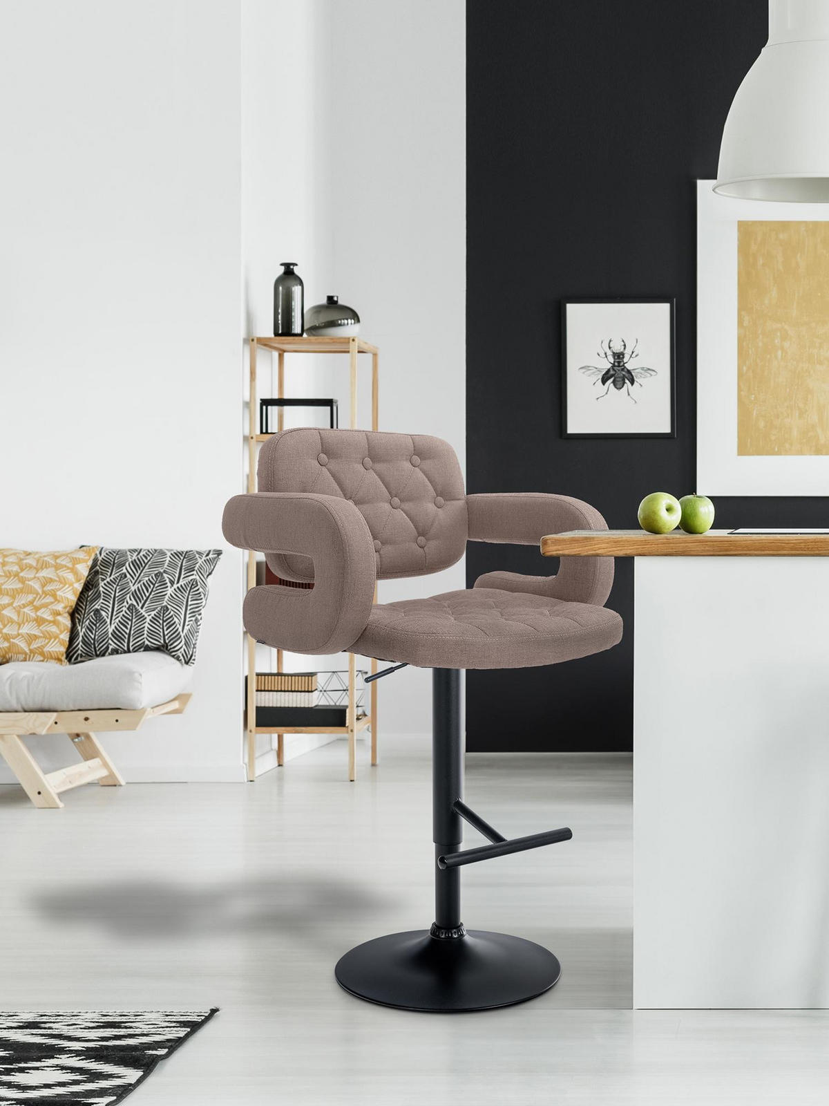 BARHOCKER Stoff taupe - Taupe/Schwarz, Textil/Metall (62/103/55cm) - CLP