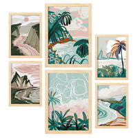 POSTER Set Mit 6 Seashores Frames 1 In Kulissen Abstracts Ästhetische Dekorative Gemälde Für Ihr Wohnzimmer Zuhause A3 & A4 Rahmen Aus Hellem Holz - Beige, Papier (29/3cm) - Nacnic
