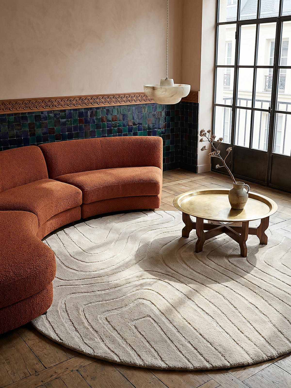 WOLLTEPPICH LEVEN, abstrakt, Beige, Ø 160 cm - Beige, Textil (160/160cm) - KADIMA DESIGN