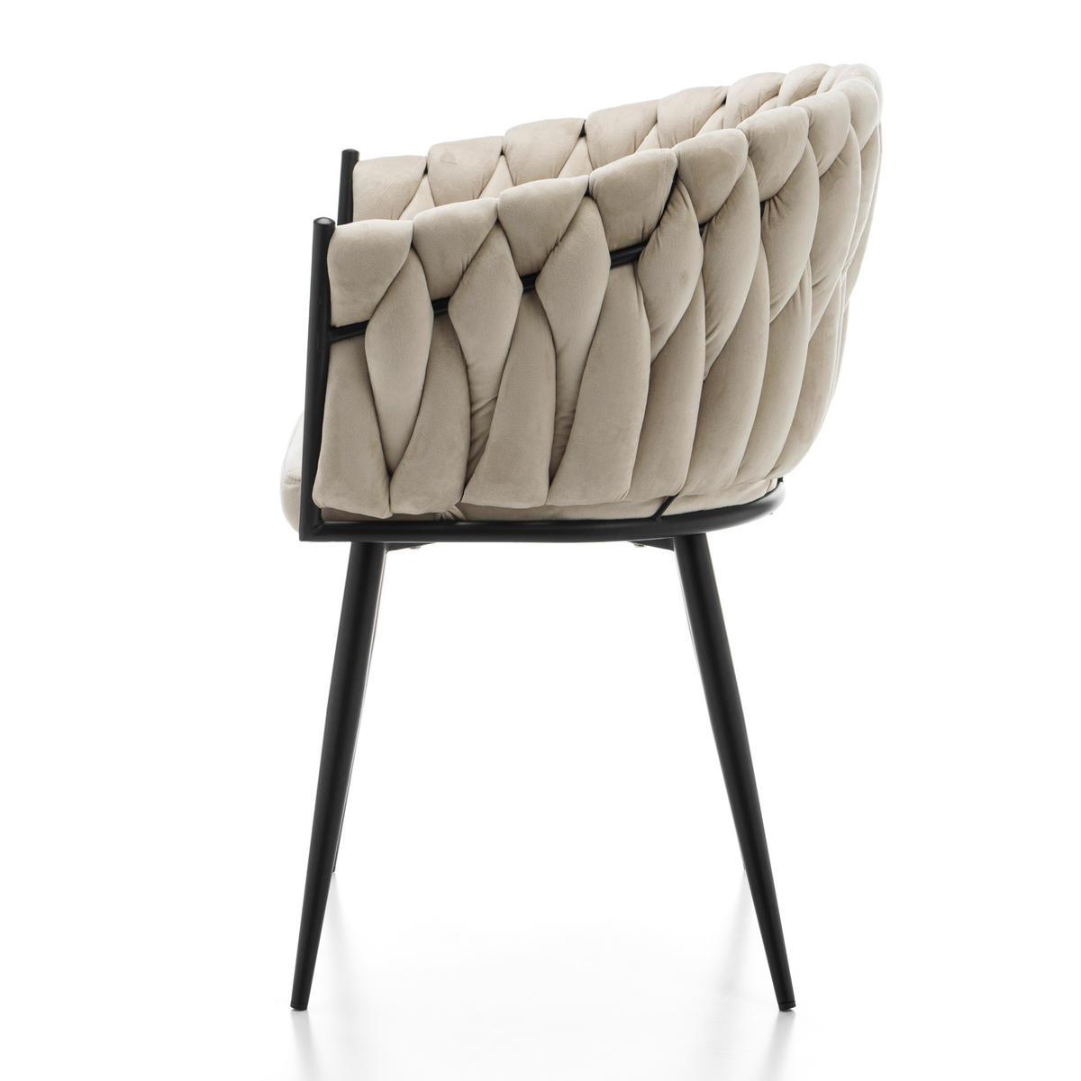 STUHL LATINA gepolstert mit Steppung - beige - Samt Velours - Beige/Schwarz, Textil/Metall (60/83/55cm) - NEW HOME