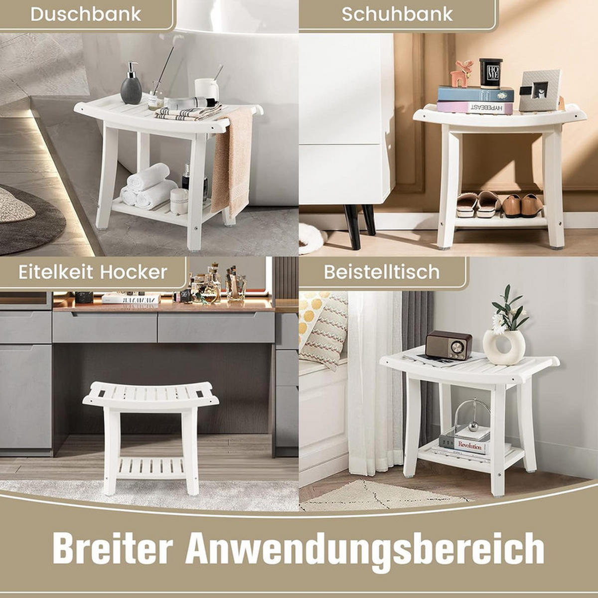 DUSCHBANK mit Ablage weiß - Weiß, Kunststoff (60.5/48/34cm) - COSTWAY