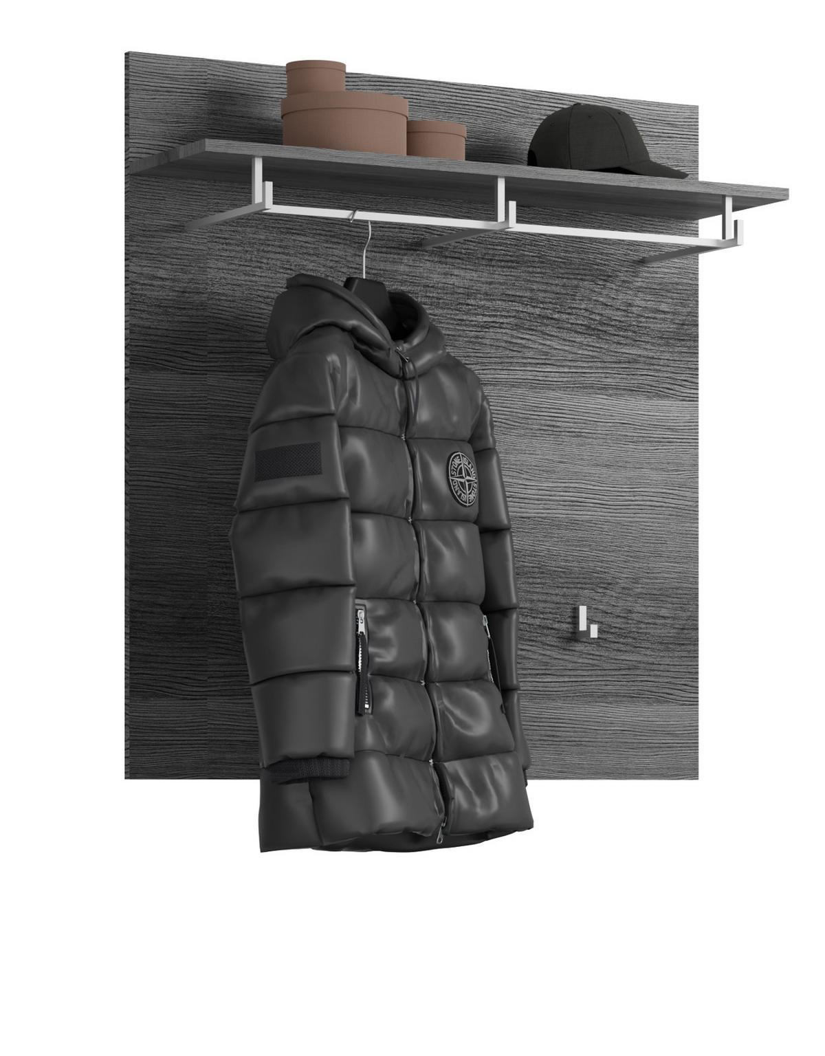 GARDEROBENPANEEL Rauchsilber grau 90 cm, Wandgarderobe mit 6 Kleiderhaken - Grau, Holzwerkstoff (90/98/27cm) - Inn.Furn