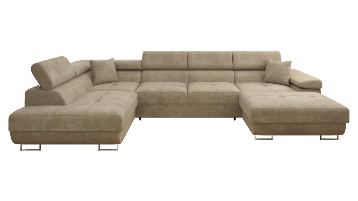 WOHNLANDSCHAFT Torezio Bis, Seite: Links - Sandfarben, Holz/Textil (346/90/203cm) - MIRJAN24