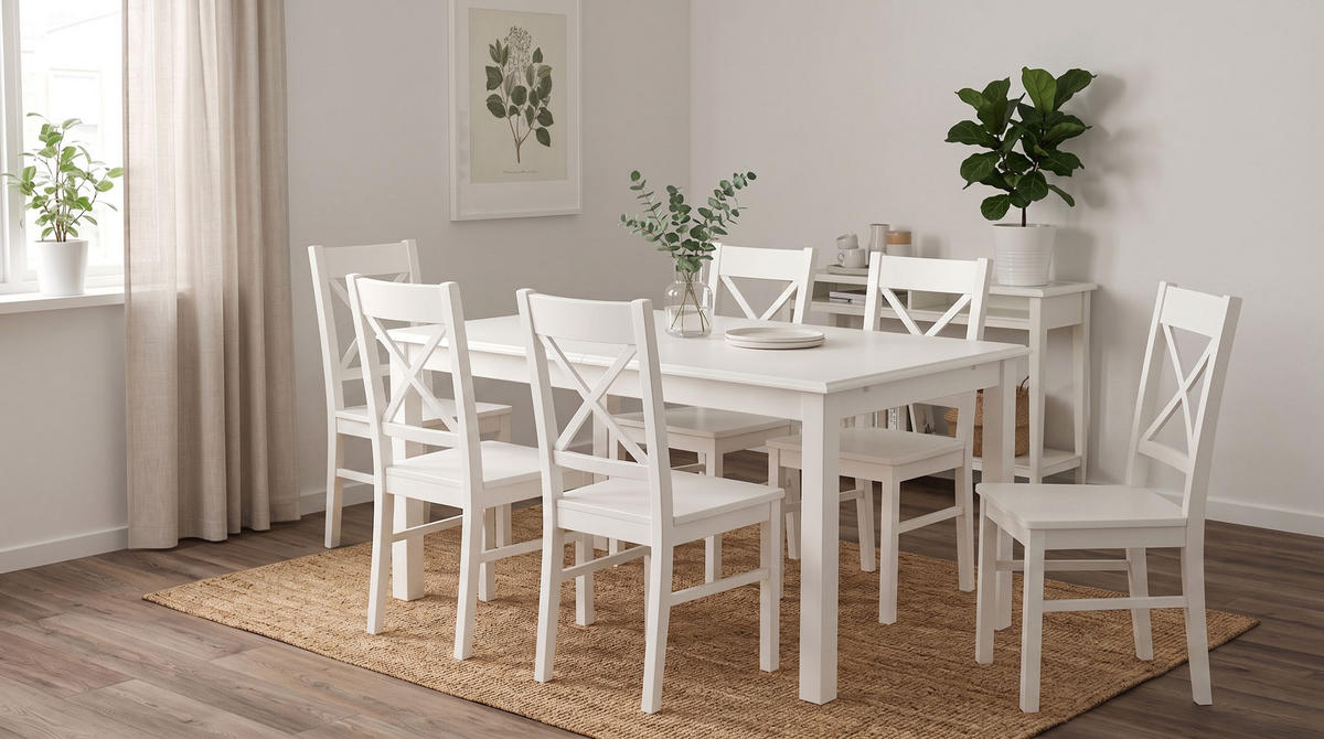 ESSZIMMER-SET Belluno Elegante 7-tlg Kiefer Weiß 150-197 / 93 / 75cm - Weiß, Holz (197/75/93cm) - Feldmann-Wohnen