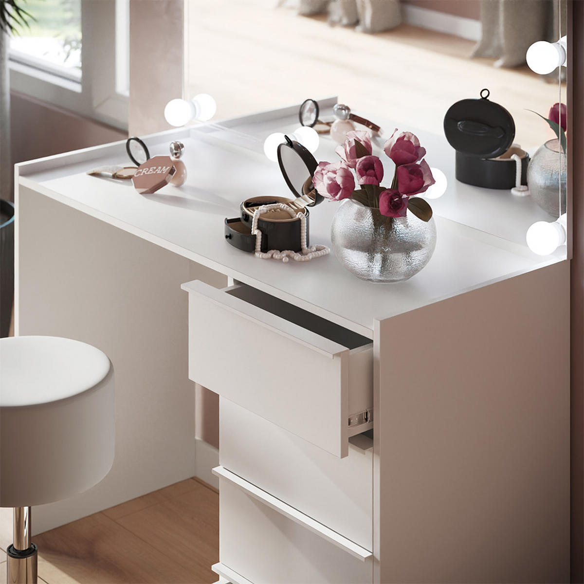 TOALETNÍ STOLEK Viktoria Bílá - bílá, kompozitní dřevo (110/77.2/45cm) - Vicco