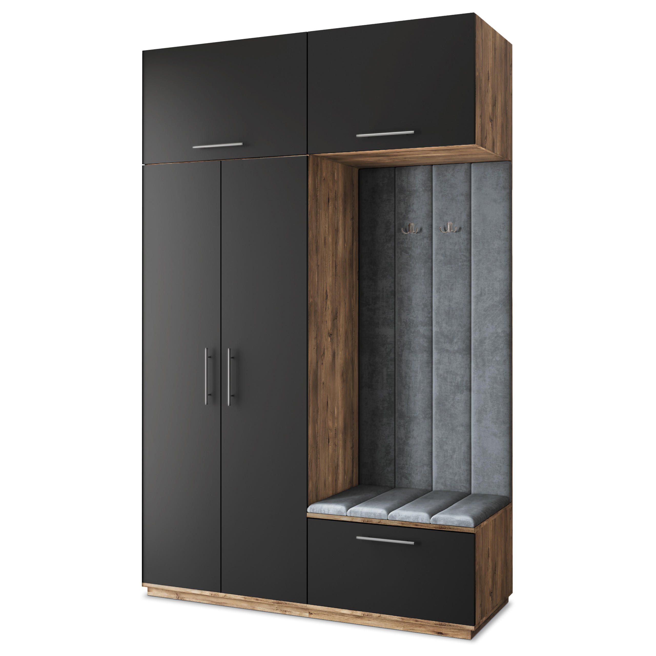 GARDEROBENSCHRANK REMA 150/240/60 cm Modern Garderobe-Set Eiche Lefkas - Eichefarben/Schwarz, Holzwerkstoff (150/240/60cm) - MASSENO