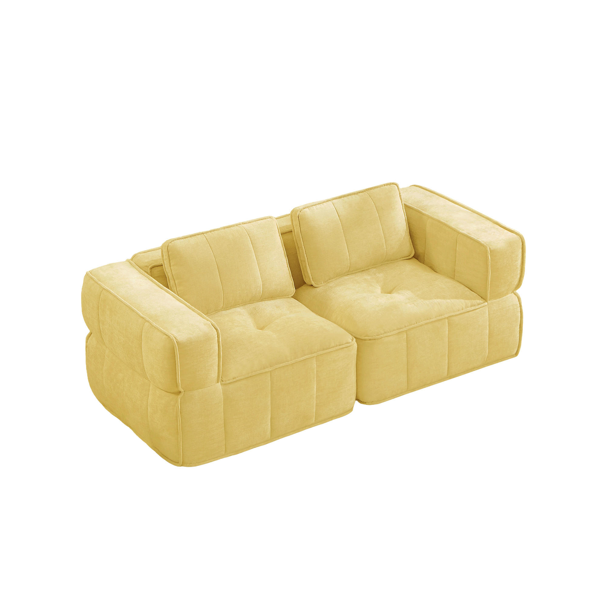 2-SITZER-SOFA DE-34428 Tiefsitz und 32D-Schaum Gelb - Gelb, Textil (93/67/198cm) - ComfortXL