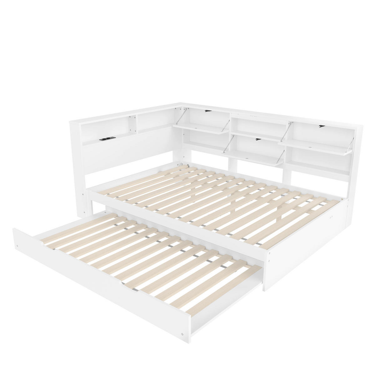 BETT 140/200 cm mit Kopfteil und Ausziehbett in Weiß - Weiß, Holzwerkstoff (140/200cm) - BEAOK