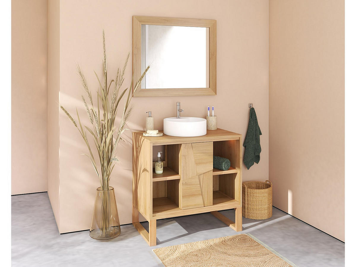 EINZELWASCHTISCH - 80 cm x 50 cm - Holz, Platte - Naturfarben Hell - MATARAM - Naturfarben, Holz (80/80/50cm) - Vente-Unique