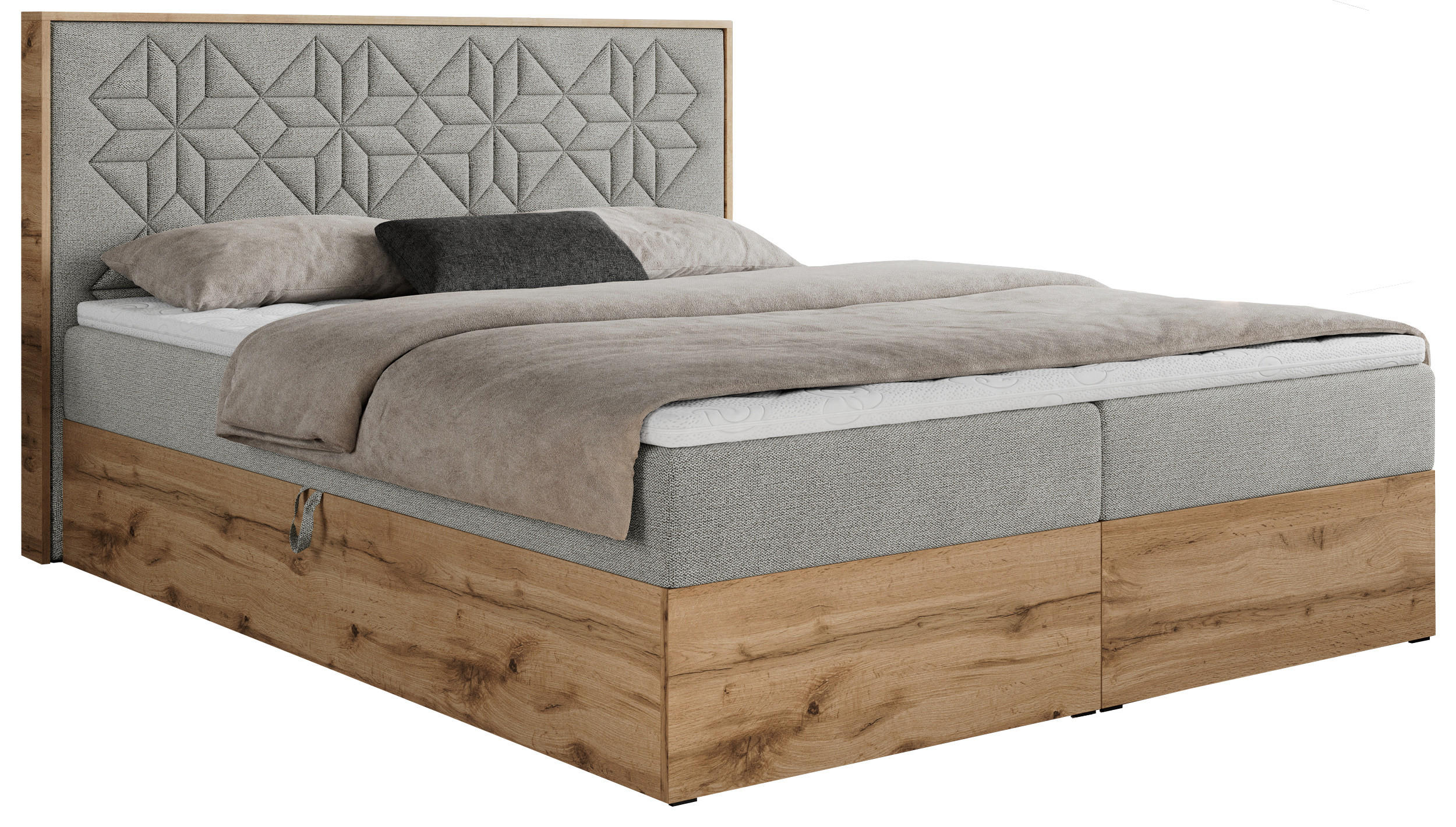 BOXBETT NESSI - 180/200 Hellgrau Struktur - H3 - Hellgrau, Holz/Textil (180/200cm) - MKS