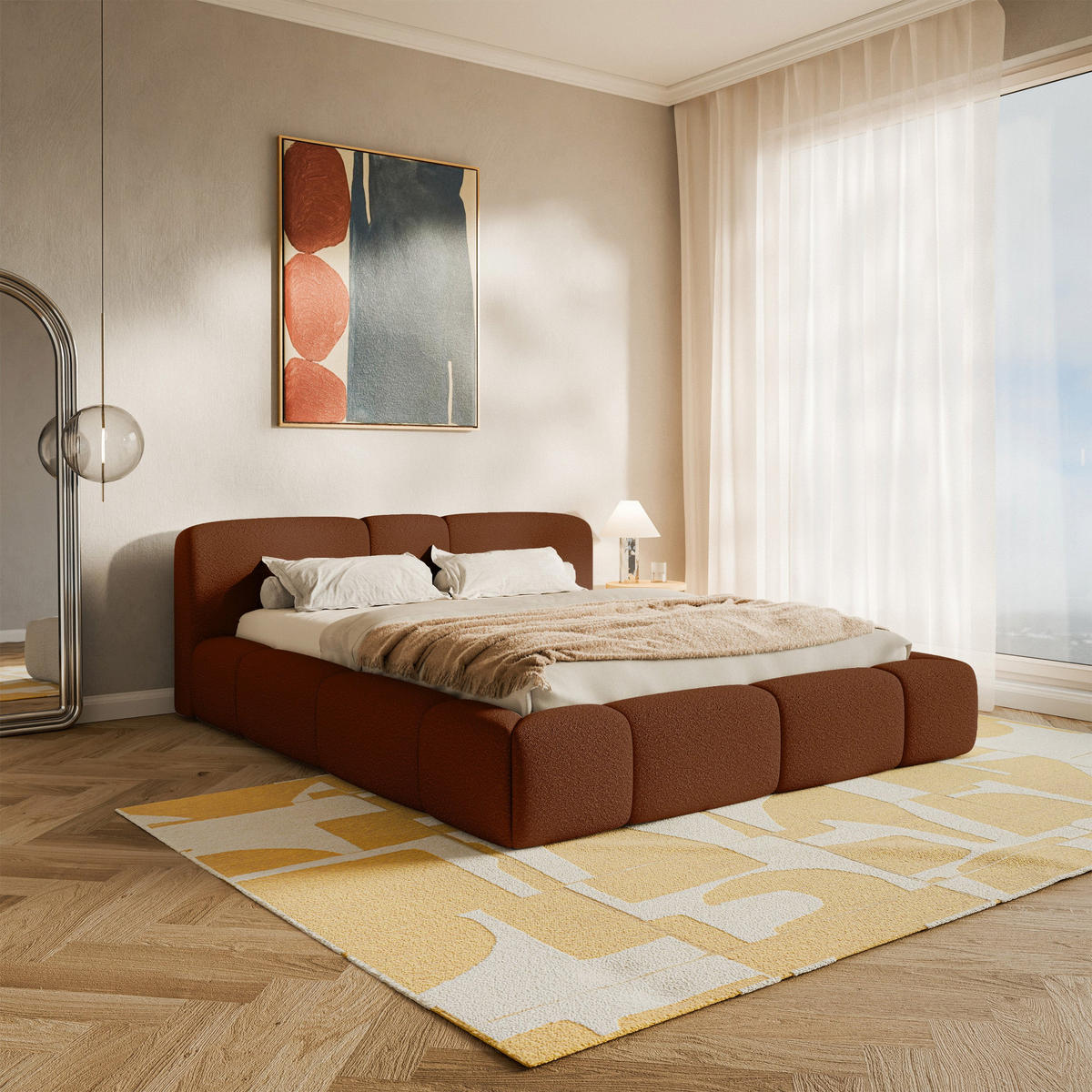 ČALOUNĚNÁ postel Bowia, měděné bouclé, 180x200 cm - černá/měděná, textil (180/200cm) - Selsey