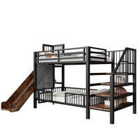 HOCHBETT 90/200 cm aus Metall und MDF mit Rutsche und Stauraumtreppe Schwarz - Schwarz, Metall (90/200cm) - Modenvie