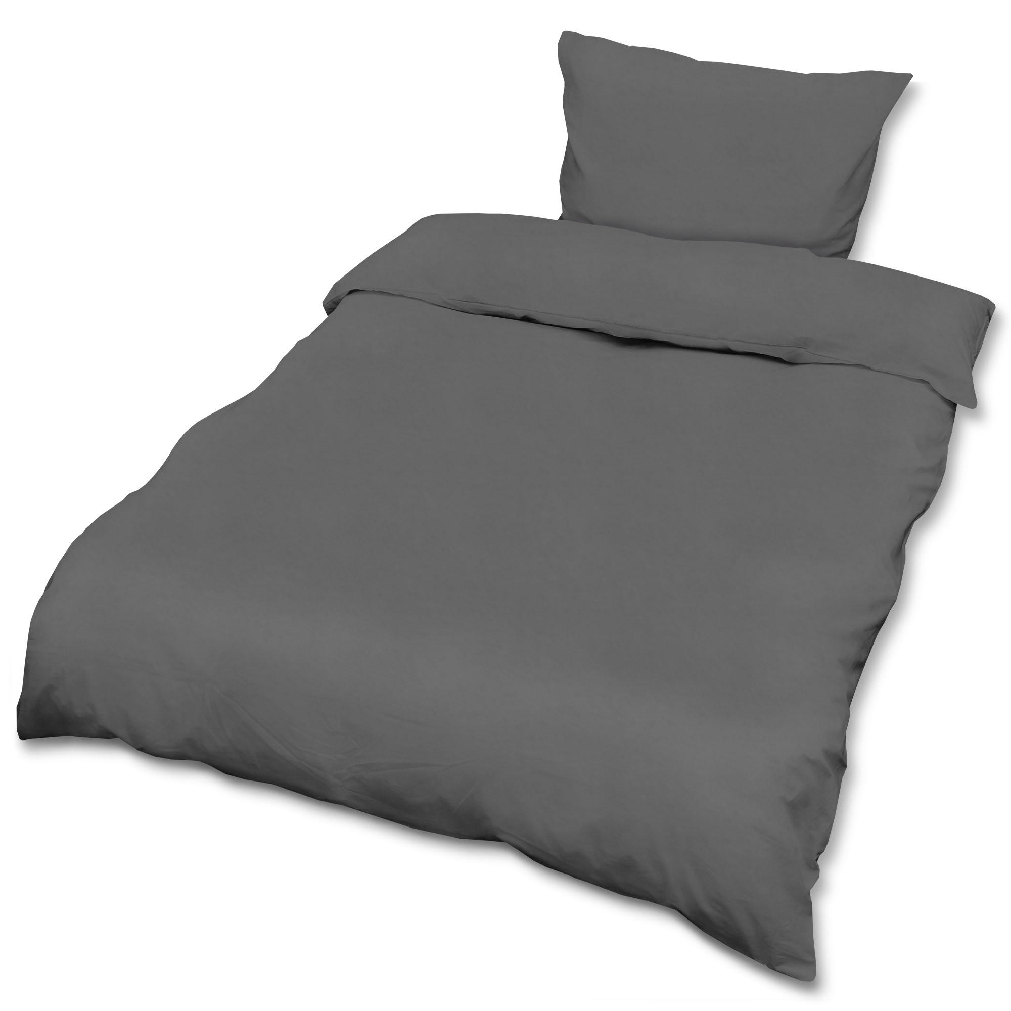 BETTWÄSCHE Julie 155/220 cm + Kissenbezug 80/80 cm Anthrazit Renforcé 2er Set - Anthrazit, Textil (155/220cm)