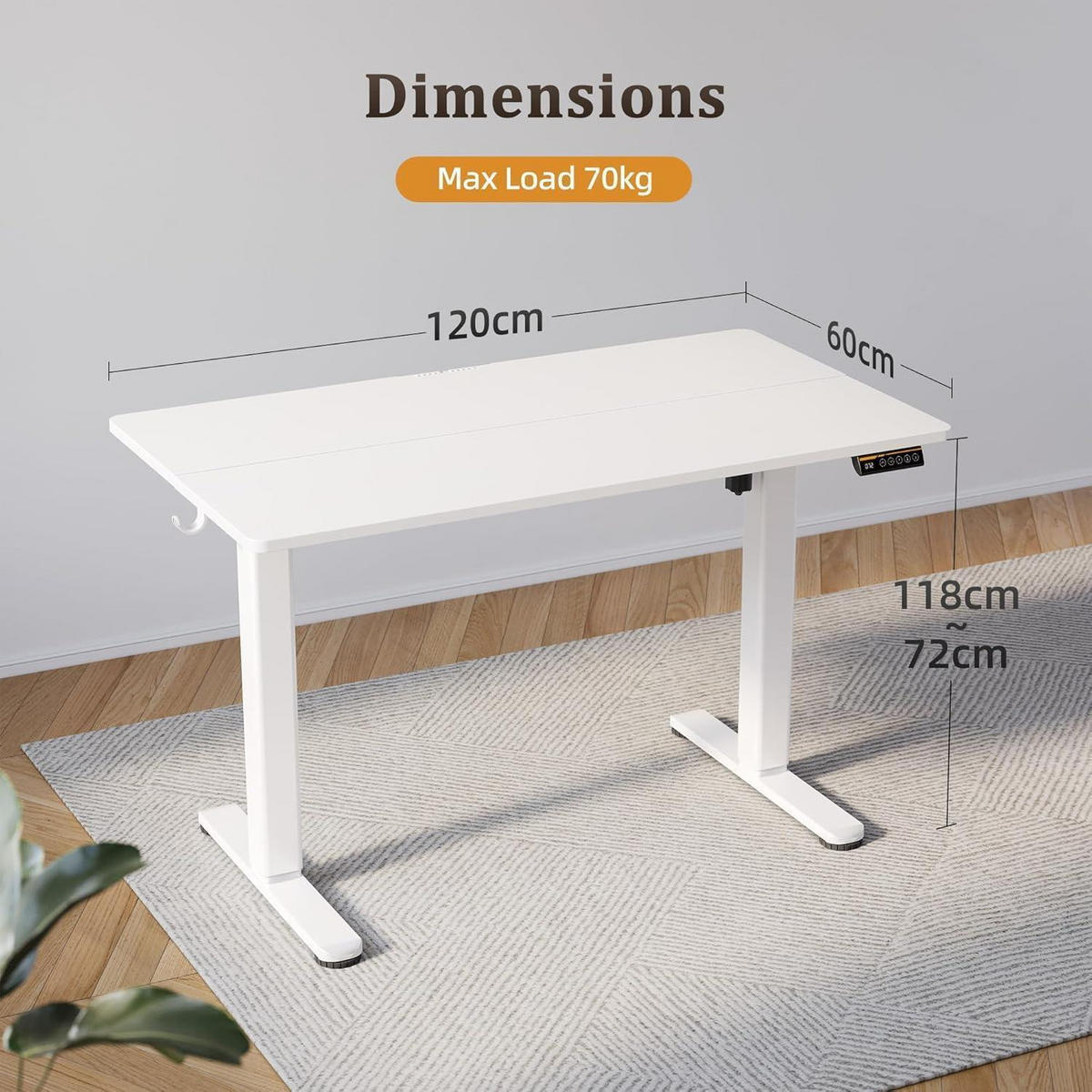 SCHREIBTISCH höhenverstellbar elektrisch 120x60 cm Weiß - Weiß, Metall (60/120/118cm)