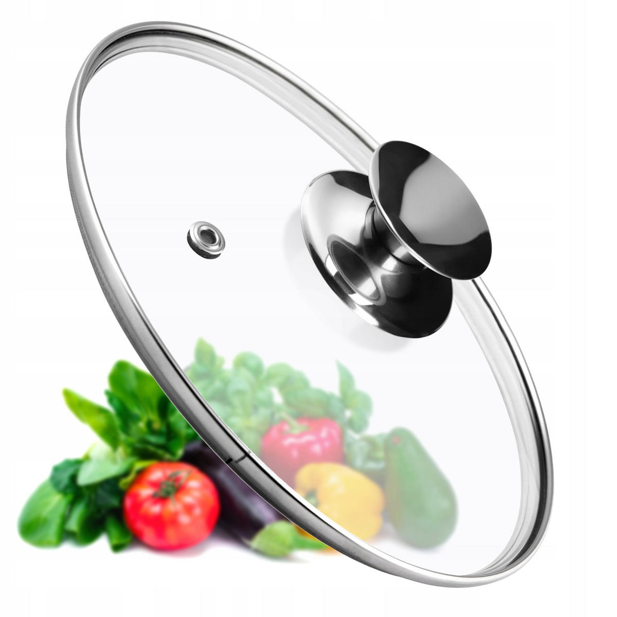 DECKEL mit silbernem Griff, 24 cm - Transparent, Glas/Metall (24cm) - KADAX