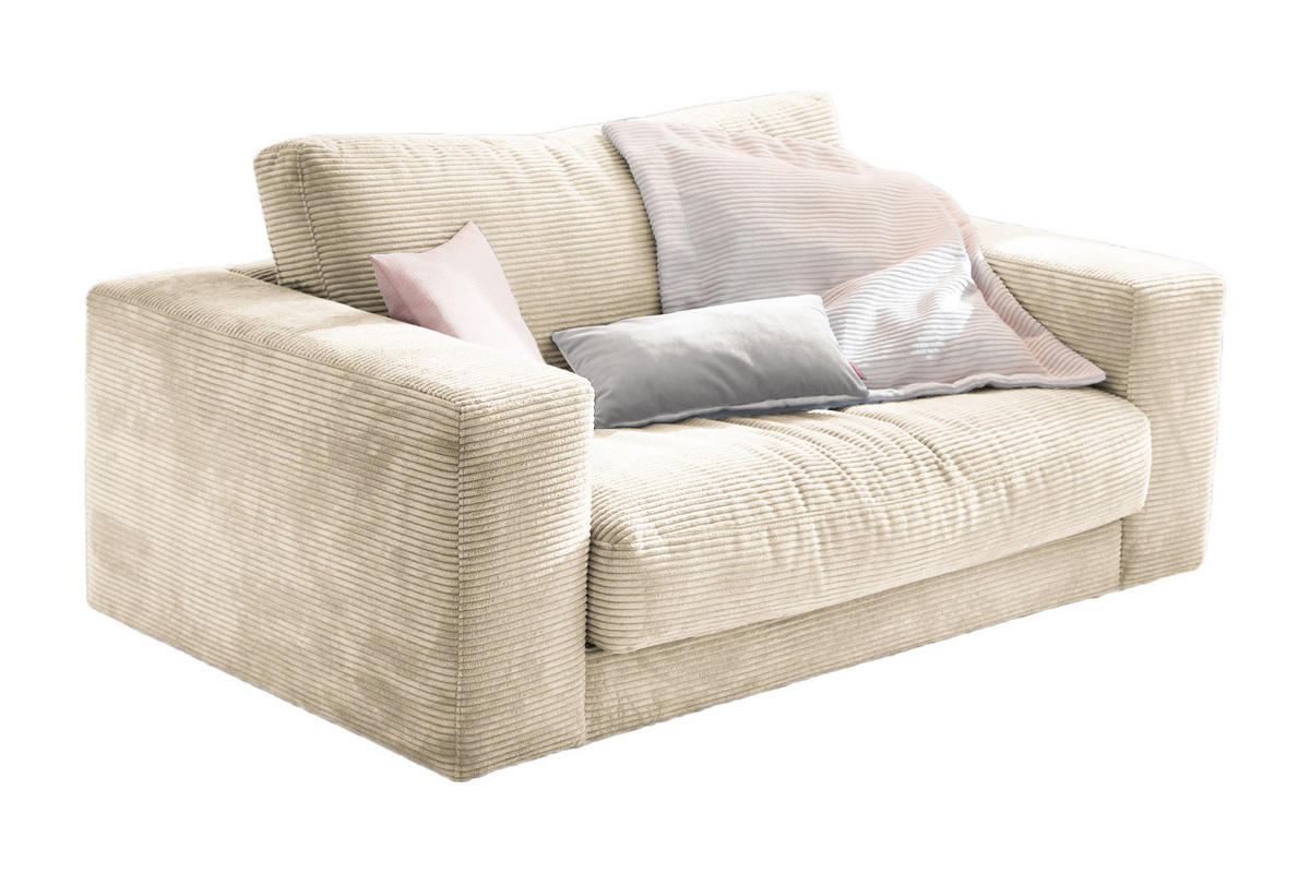 LOVESEAT MADELINE Cremeweiß Cord - Creme/Schwarz, Kunststoff/Textil (170/86/127cm) - KAWOLA