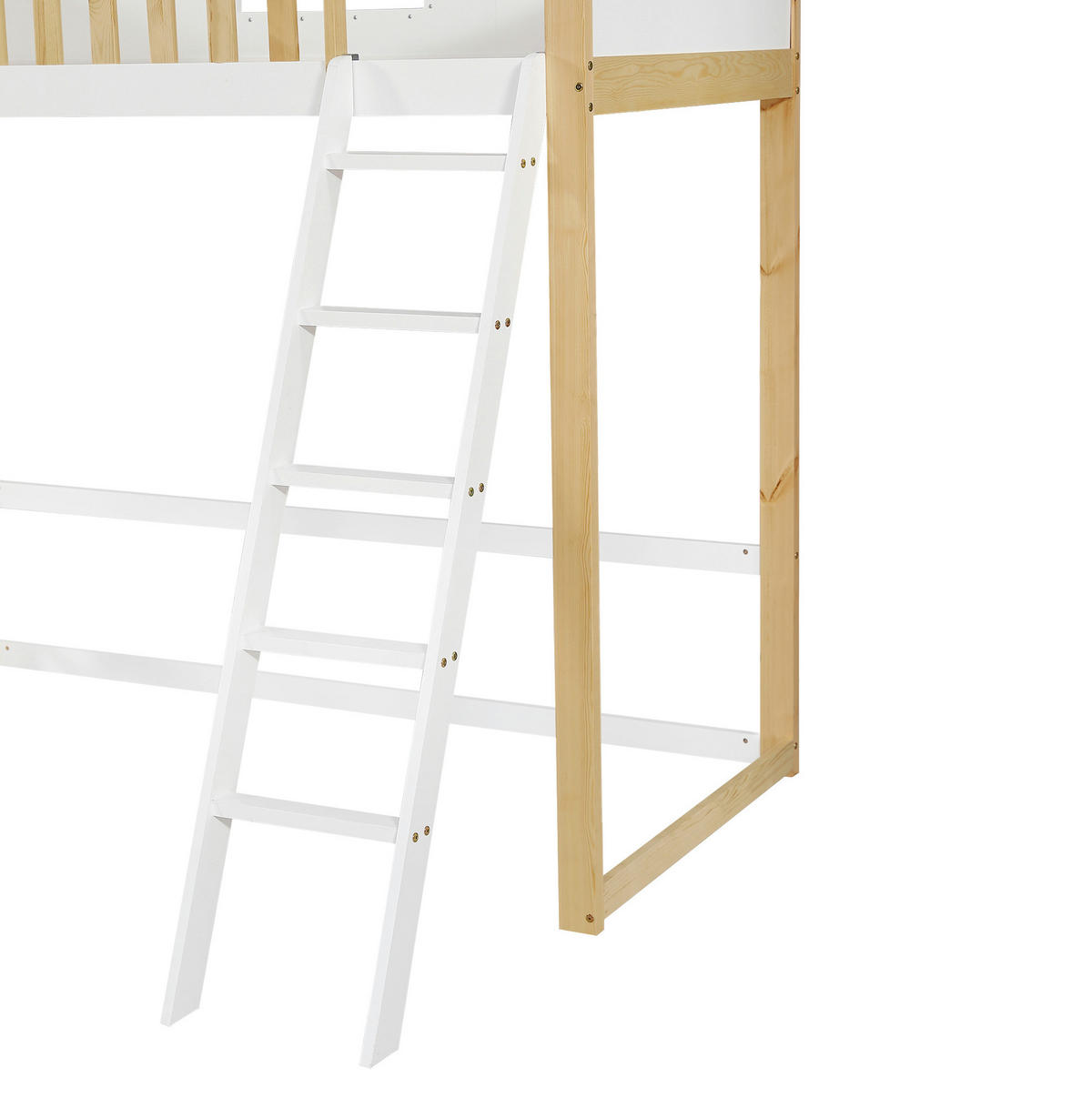 ETAGENBETT 90/200 cm Weiß Natur mit Treppe, Dach und Fenstern - Weiß, Holz (90/200cm) - MIVRAY