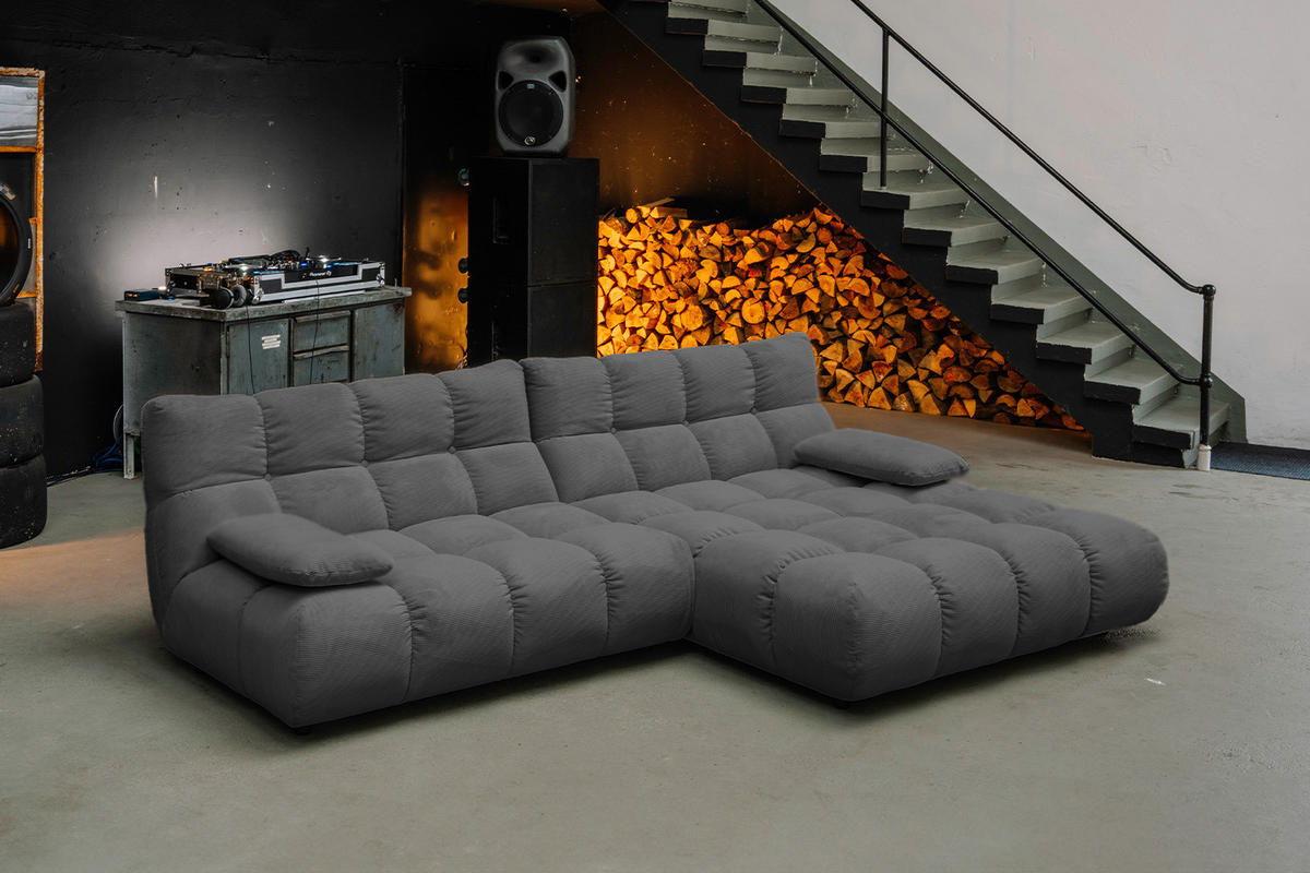 ECKSOFA VIVIEN Anthrazit Cord - Anthrazit/Schwarz, Kunststoff/Textil (290/178cm) - KAWOLA