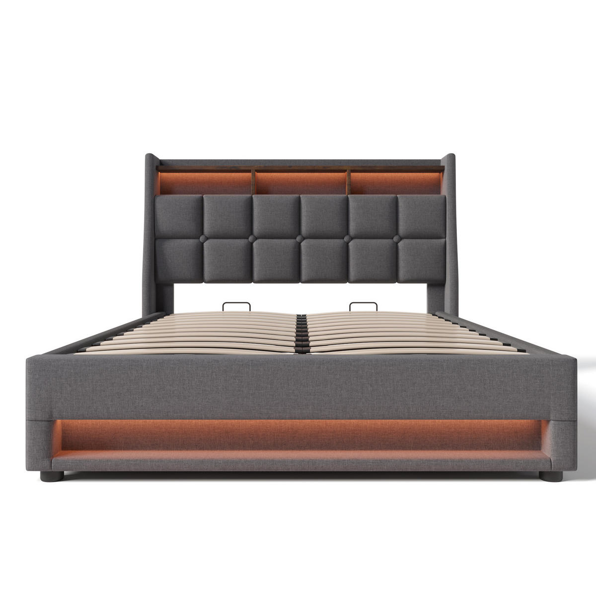 POLSTERBETT 180/200 cm Grau aus Leinen mit LED und USB - Grau, Textil (180/200cm) - OKMYHOME