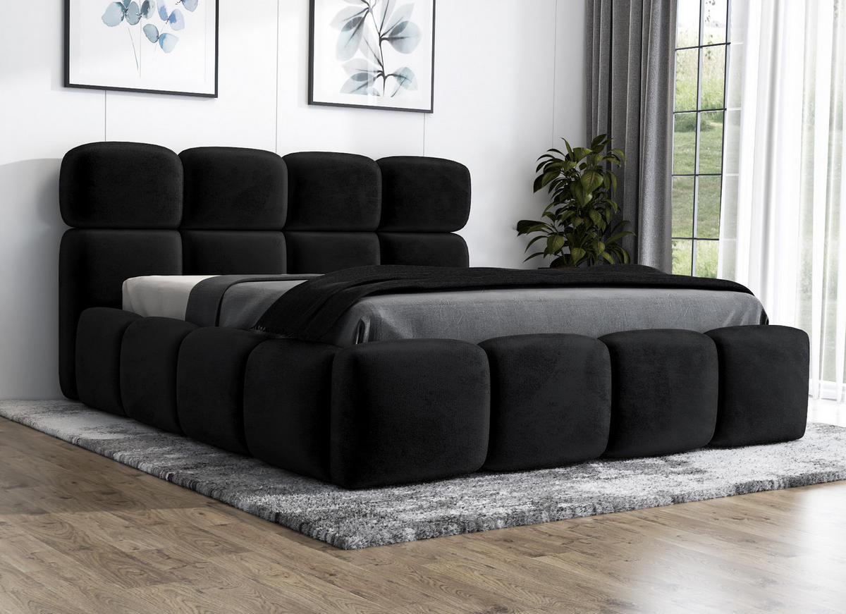 POLSTERBETT MONAKO 140x200 Schwarz - Schwarz, Textil (140/200cm) - A&J MöbelLand