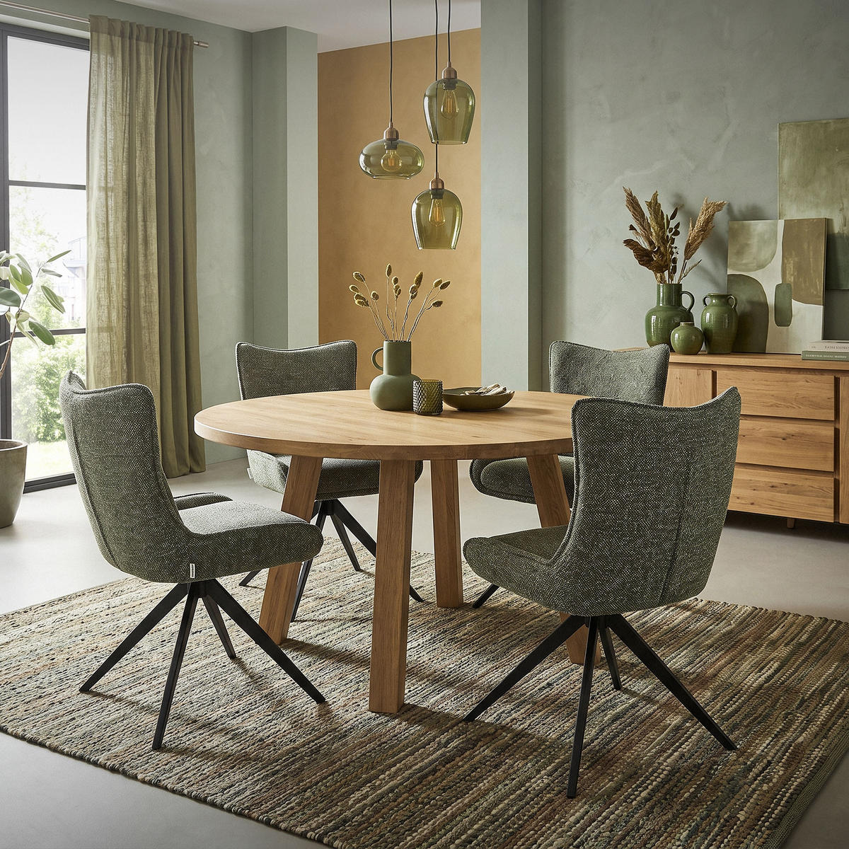 ESSZIMMERSTÜHLE 2er Set drehbar Küchenstühle gepolstert mit Webstoff-Bezug Grün - Schwarz/Grün, Textil/Metall (54/90/64cm) - ML-DESIGN