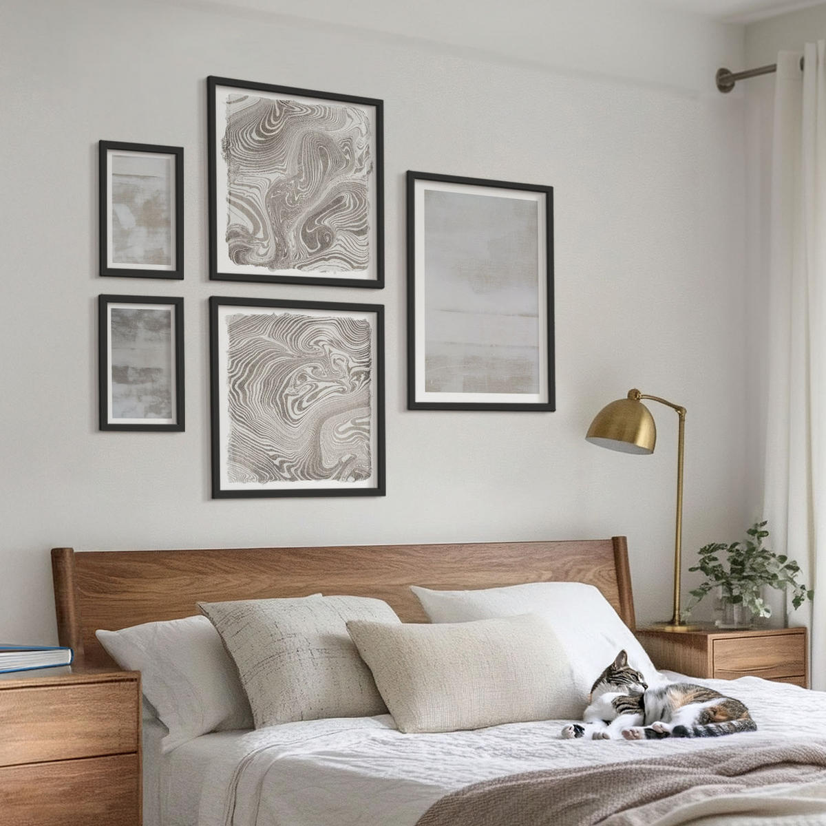 BILDER SET 5er Set - 50x50 cm & 20x30 cm & 40x60 cm Schwarzer Rahmen - Abgenutzte Texturen, moderner Stil - Schwarz, Kunststoff (40/60cm) - TULUP
