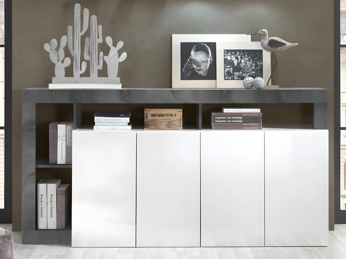 SIDEBOARD 4 Türen Frankfurt - L184 cm - Grau, Holz (42/93/184cm) - Vente-Unique