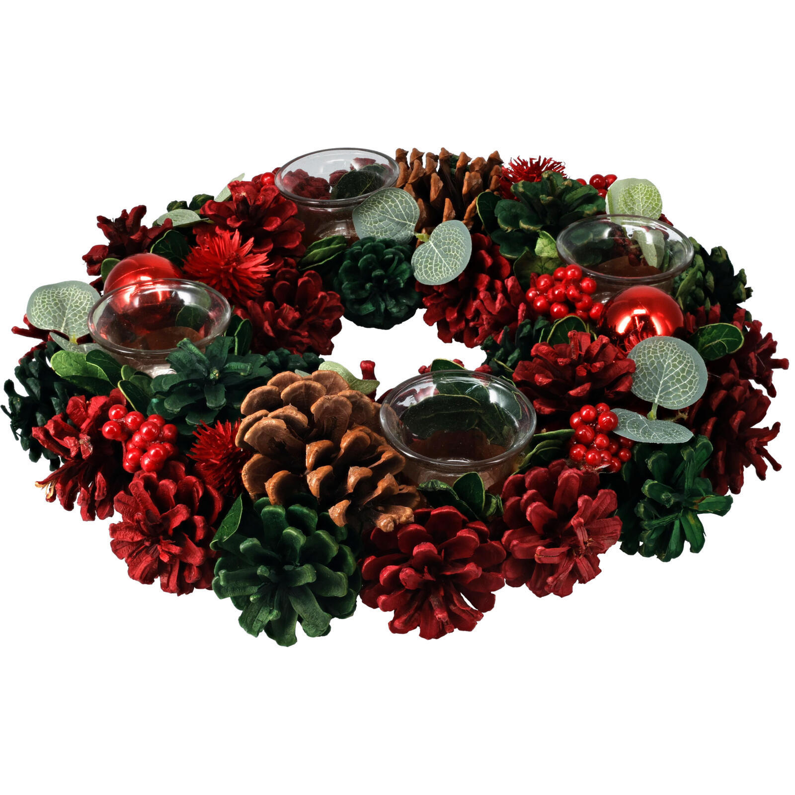 ADVENTSKRANZ mit 4 Kerzenhaltern und Zapfen 34/34/8 cm - Multicolor, Naturmaterialien (34/8/34cm) - Home Styling Collection
