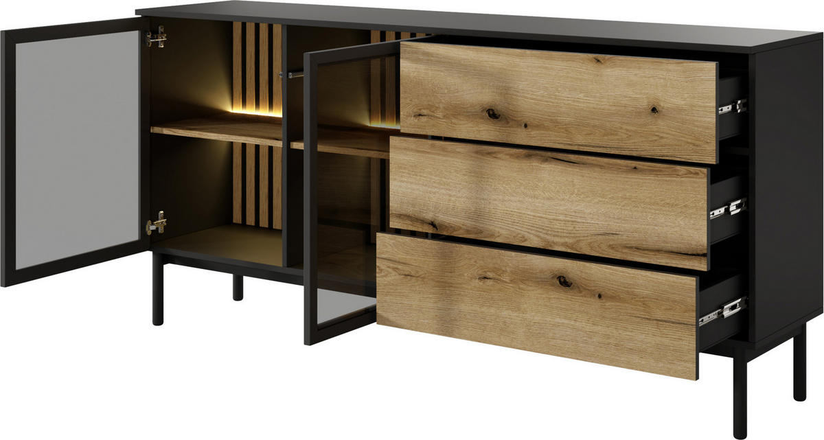 SIDEBOARD Holmric in Evoke Eiche 180/85/39 cm - Eichefarben/Schwarz, Holz/Holzwerkstoff (179.9/84.8/39.4cm) - WFL GROUP