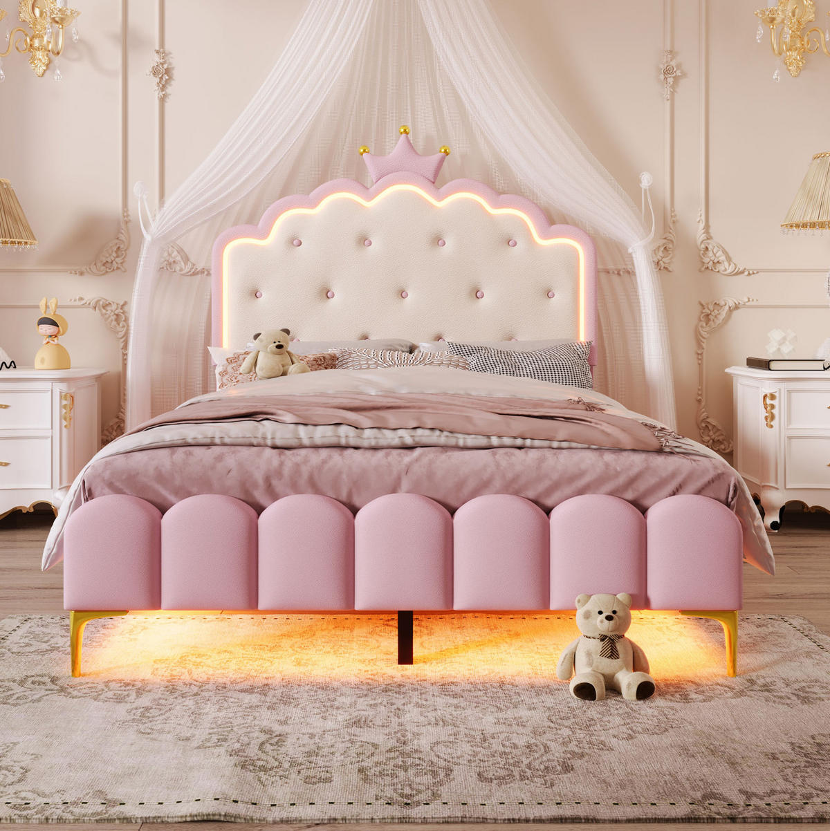 POLSTERBETT 140x200 cm PU Rosa mit Lattenrost und LED - Pink, Holz (140/200cm) - Meubliv