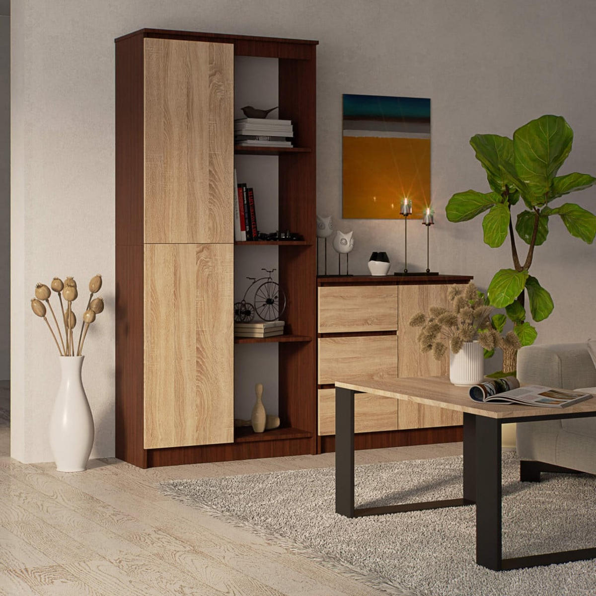 STANDREGAL Dunkelbraun, Eiche Sonoma 180/80/35 - Dunkelbraun, Holzwerkstoff (80/180/35cm) - RAUMHIRSCH FURNITURE