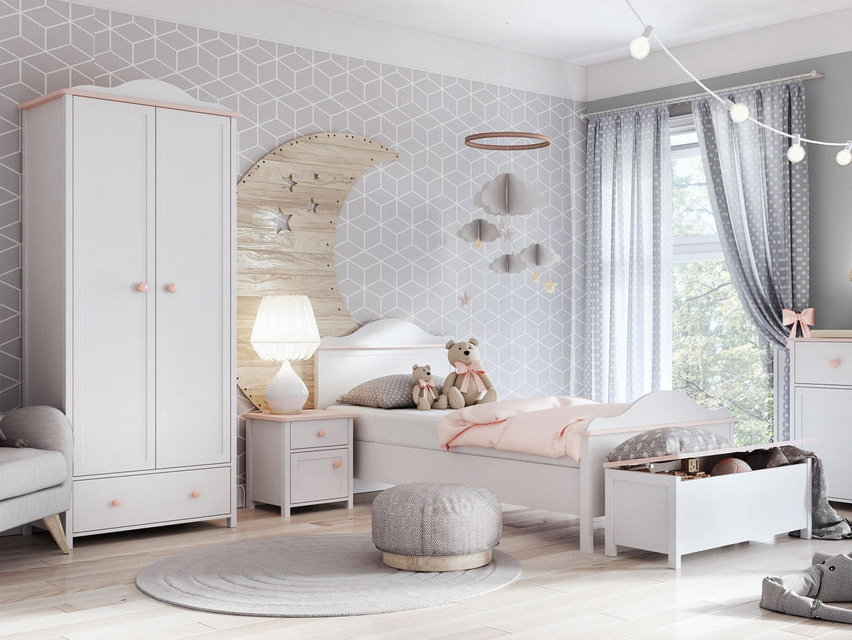 KINDERZIMMER-SET Luna weiß / rosa 234 / 209 / 196cm 3-teilig - Weiß, Holz/Holzwerkstoff (234/196/209cm) - Feldmann-Wohnen