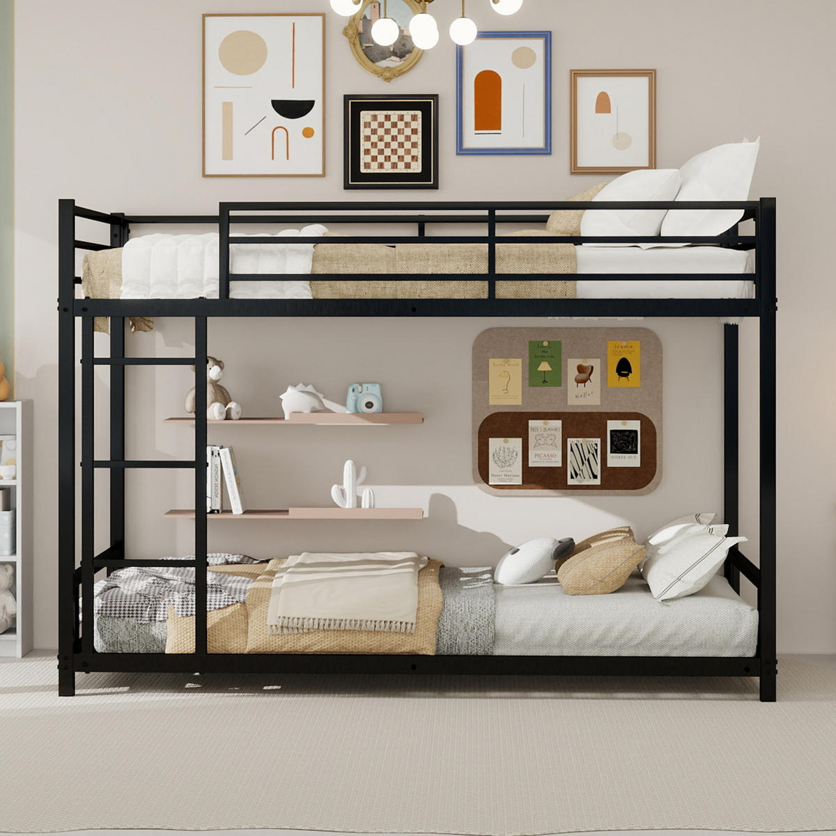 ETAGENBETT Metall 90x200 cm weiß - Schwarz, Metall (90/200cm) - LEBENLANG
