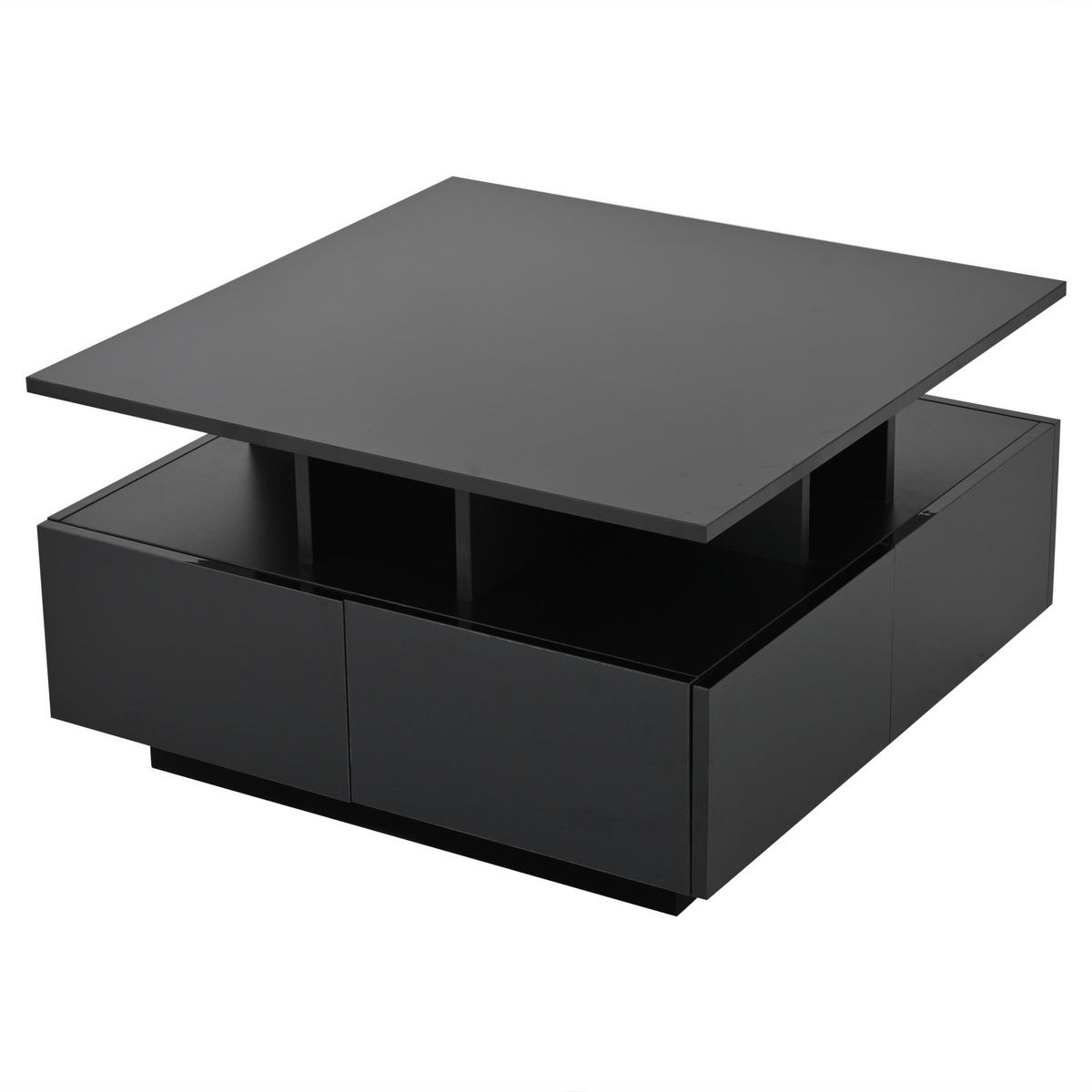 COUCHTISCH 70/70/40 cm schwarz mit 4 Schubladen und LED-Beleuchtung - Schwarz, Holzwerkstoff (70/70/40cm) - OKWISH