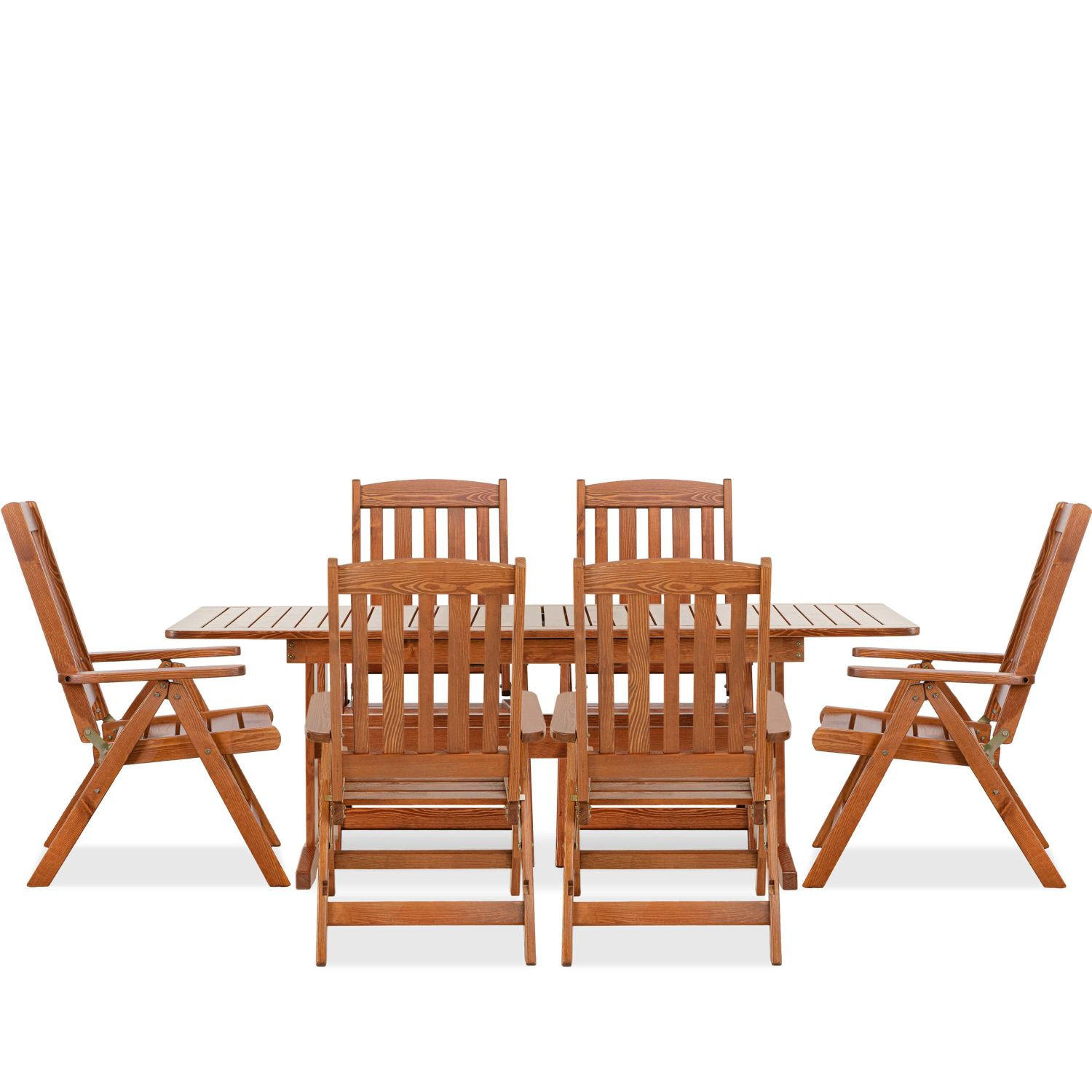 GARTENMÖBEL-SET ALCES für 6 Personen aus massivem Kiefernholz, braun - Braun, Holz - KONSIMO®