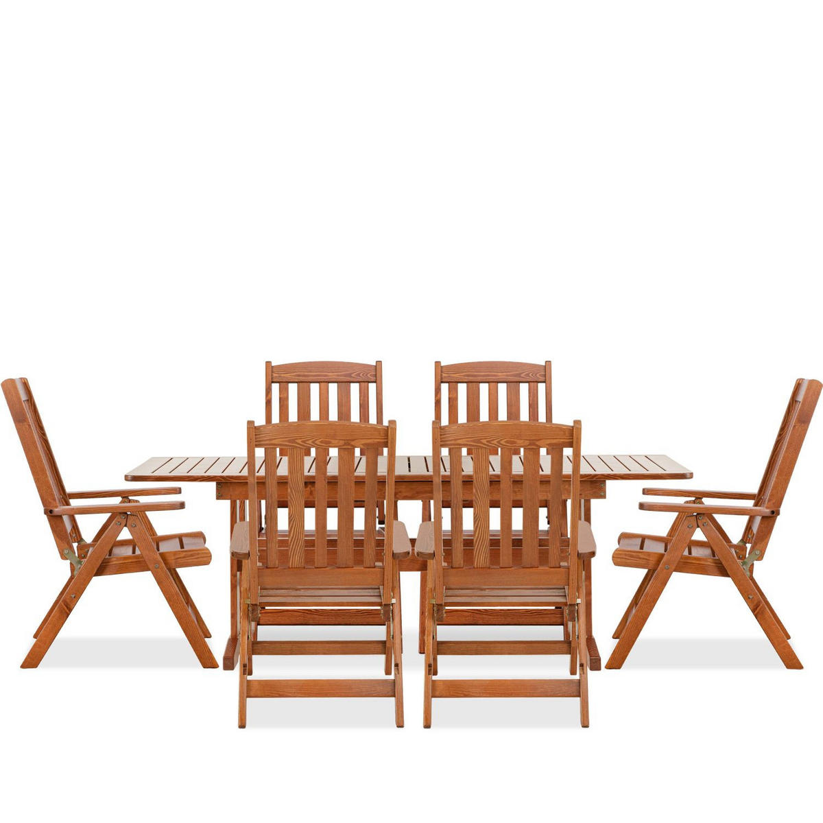 GARTENMÖBEL-SET ALCES für 6 Personen aus massivem Kiefernholz, braun - Braun, Holz - KONSIMO®