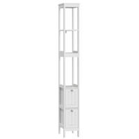 HOCHSCHRANK 20x30x160 cm Weiß aus Spanplatte mit 2 Schubladen & 3 offenen Regalen - Weiß, Holzwerkstoff (20/160/30cm) - Modfu