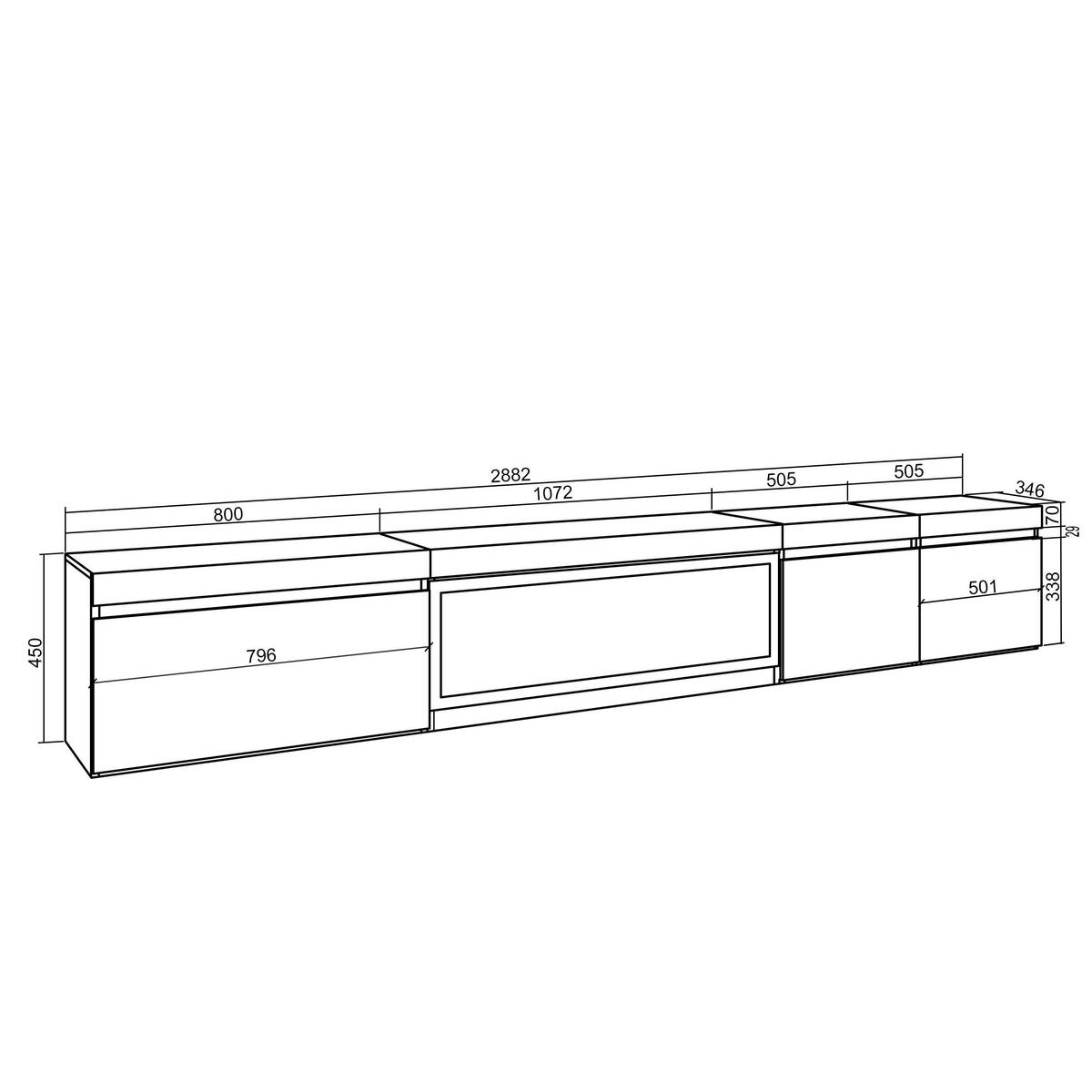 TV-SCHRANK Lowboard, Elektrokamin XXL, Hängend, schwarz, 288/35/45 cm - Beige/Schwarz, Holzwerkstoff (35/45/288cm) - Skraut Home