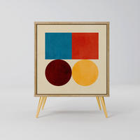 SIDEBOARD GEOMETRIC PUZZLE, Eichefarben, 57,5x42x75,5 cm, Goldfarbene Metallfüße - Eichefarben/Goldfarben, Holzwerkstoff/Metall (57.5/75.5/42cm) - SpaceRebels